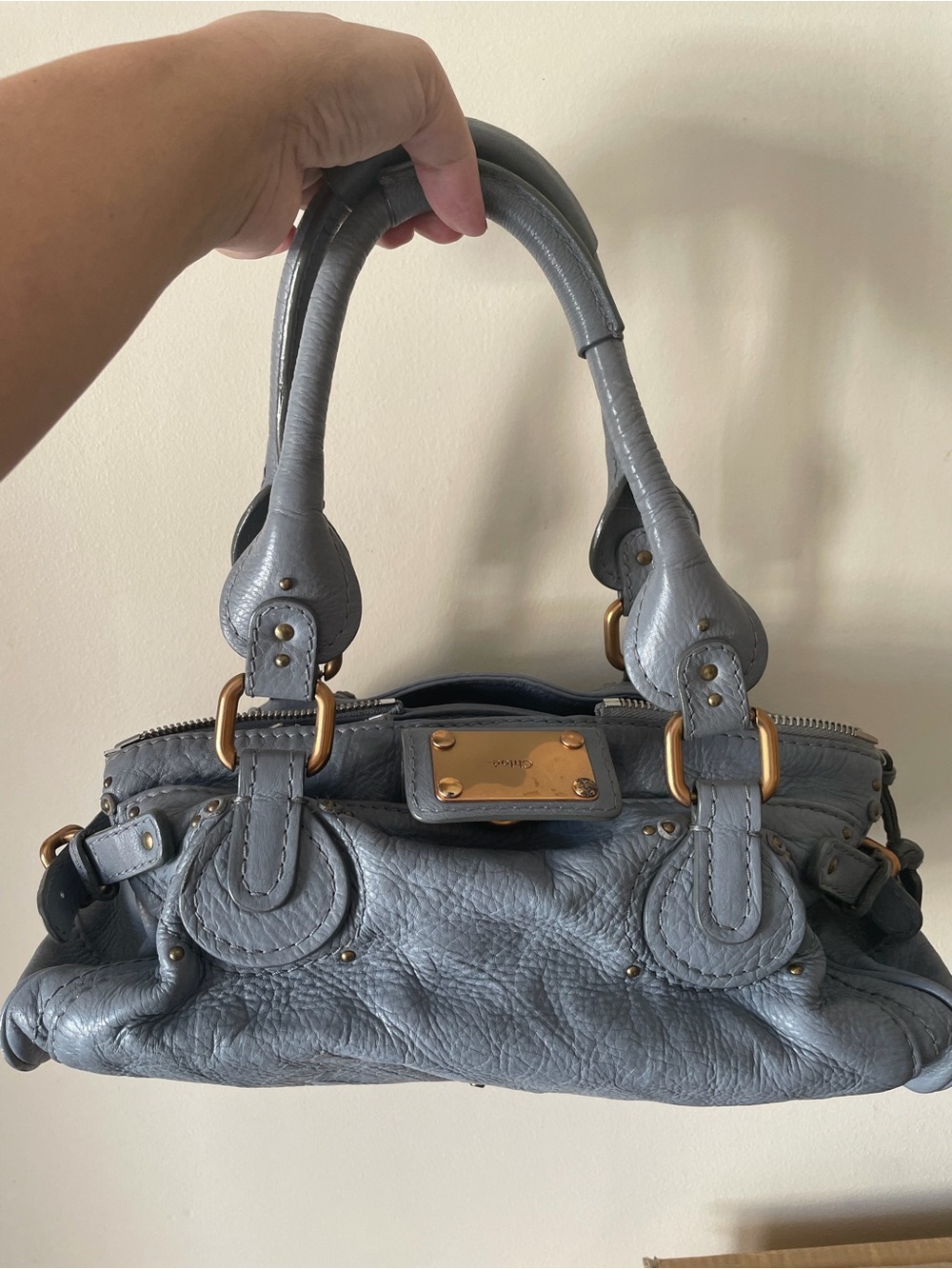 Chloe Gray Leather Satchel with Gold Hardware